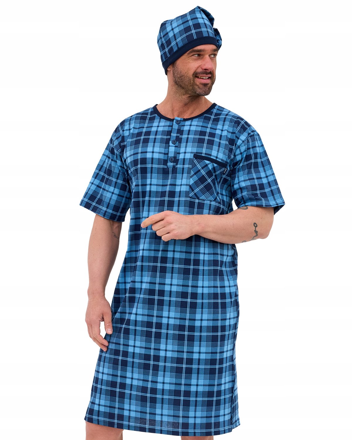 Cornette Heren Nachthemd Katoen Blauw Geruit Maat L