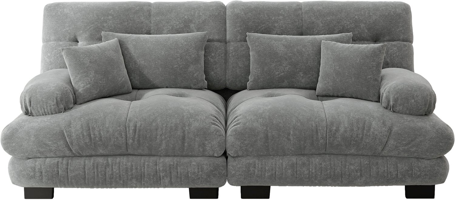 SONNENH 2-zitsbank - Chenille bekleding - Inclusief sier- en lendenkussens - 220 cm - Grijs