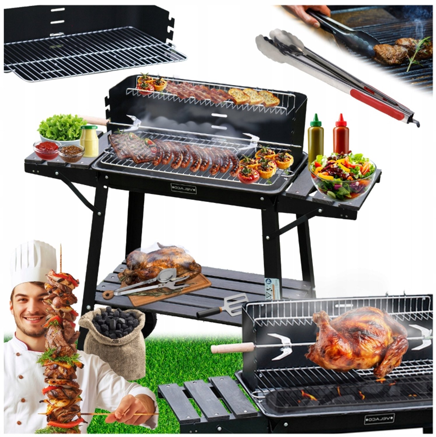 Merkloos Koolgrill met Elektrische Rotisserie en Zijplanken XXL