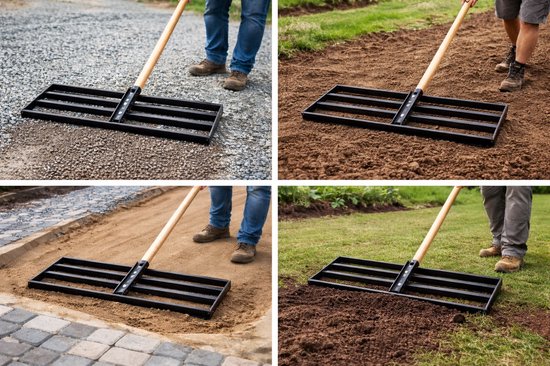 Handmatige Nivelleerhark Tuin 60x30cm - Egaliseer Grond & Verwijder Molshopen — afbeelding 4