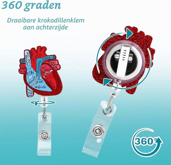Hartvormige Badgehouder met Retractable Reel - ID Kaart Clip voor Verpleegkundigen, Artsen en Studenten - Ideaal voor Medisch Personeel en Onderwijsprofessionals — afbeelding 2