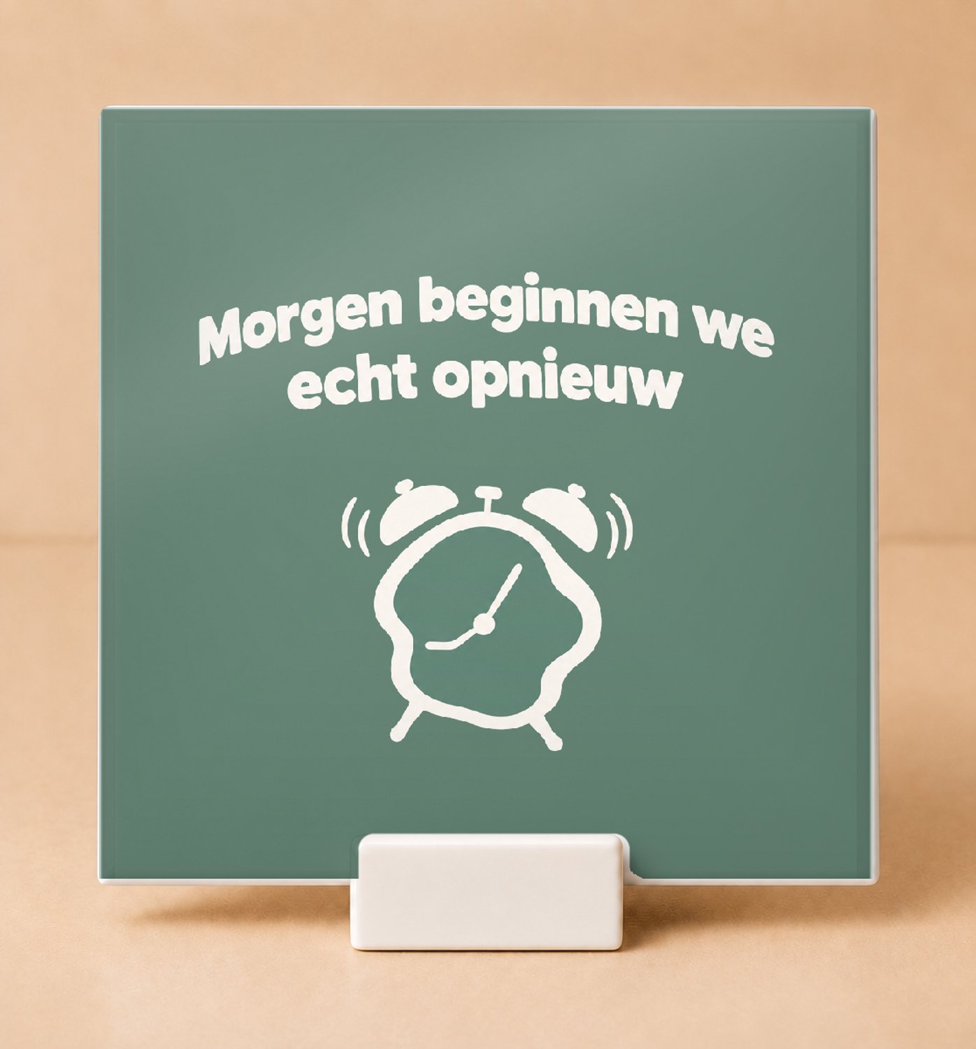 Bedruk King Retro jaren 70 'Nieuw jaar, zelfde chaos' Tegel – Vintage decoratief bord voor gezelligheidsliefhebbers - 11 x 11 cm met houder Wit
