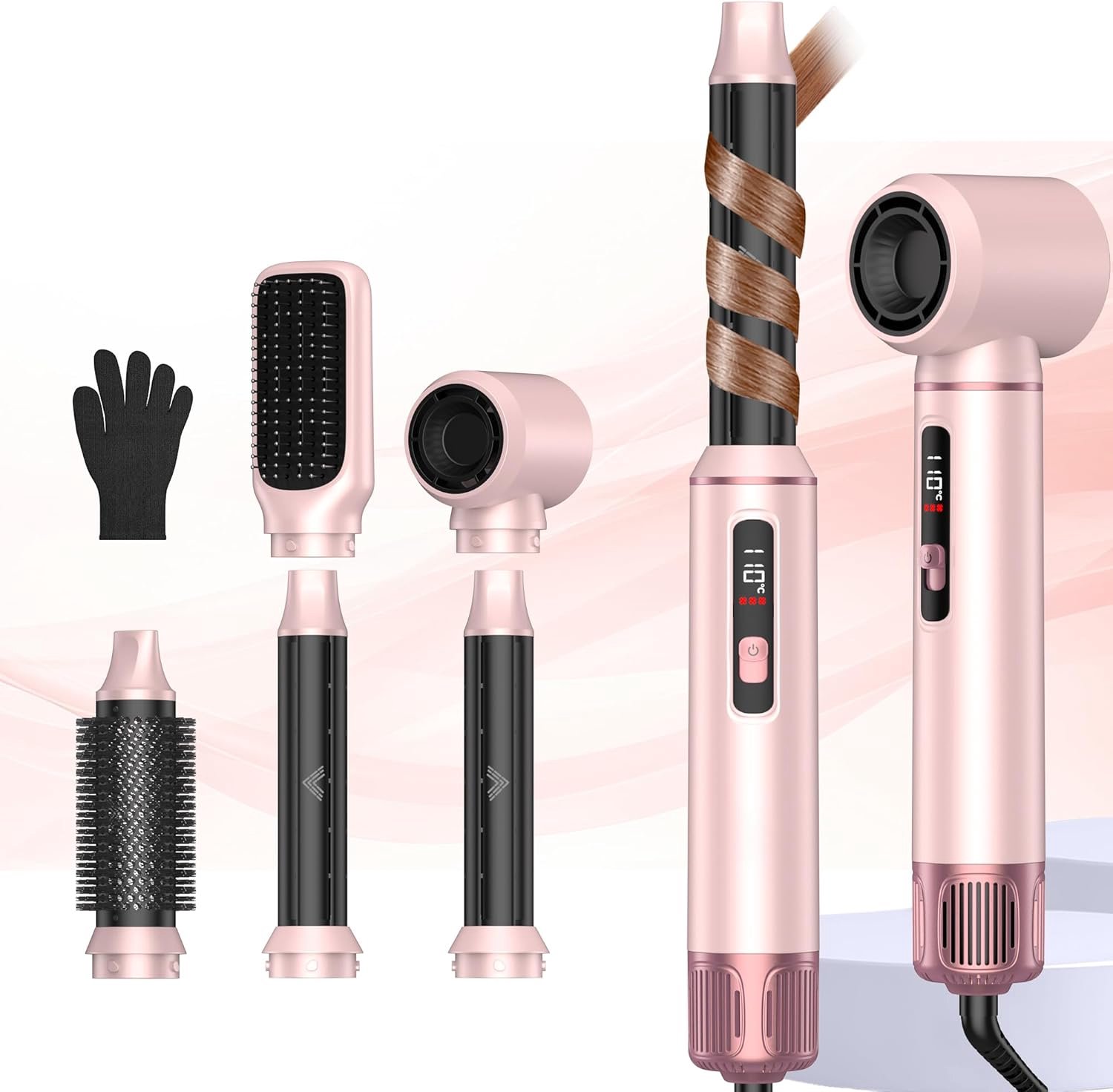 SnelShoppen - MogaWave Haarstyler 5-in-1 Airbrush Haarstyler met LCD-scherm en Temperatuurweergave 50-110 ℃, 1000 W Haardroger, Auto Air Cooler, Hetel