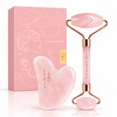HG Aesthetics Jade Roller met Gua Sha – Gezichtsroller & Face Roller Set – Natuurlijke Rozenkwarts – Voor Gezichtsmassage, Huidverzorging & Ontspanning – Roze – Cadeau voor Haar