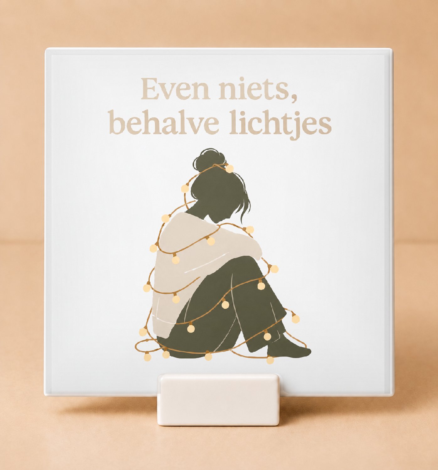 Bedruk King Rustieke Niet Storen Ik Ontprikkel met Kerstlichtjes Tegel – Vintage Botanische Wanddecoratie voor Sfeervolle Rustzoekers - 11 x 11 cm met houder Wit