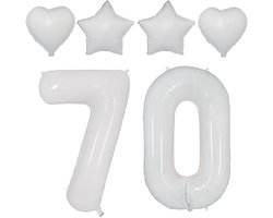 2 Balloons Number 70" Number 70 Balloons White Woman Girl Inflatable Helium Foil Balloon Star Heart White Balloons - ShopVlot