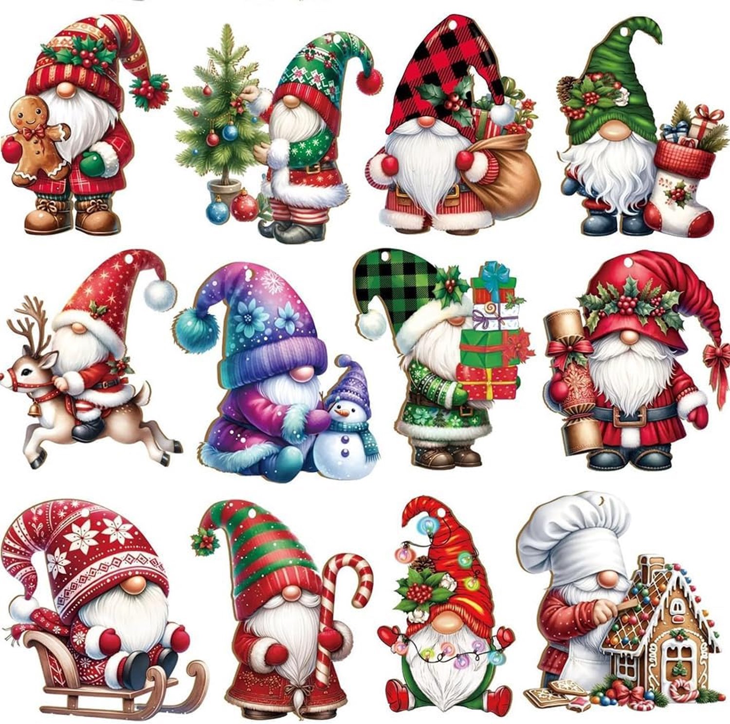 Wooden Christmas Pendants, 12 Pieces, Wooden Hanging Ornaments Santa Claus Ornaments with Ropes, Christmas Tree - ShopVlot