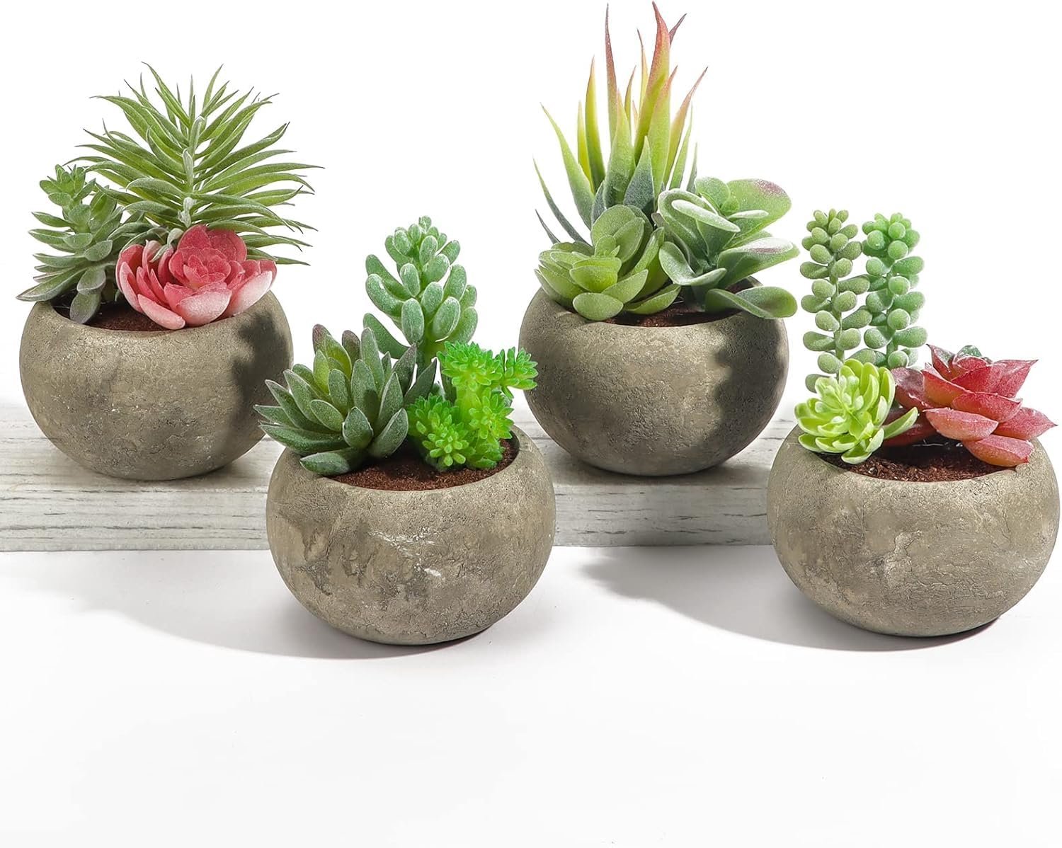 SnelShoppen - Set van 4 Kunstvetplanten in Pot - Mini Decoratieve Planten, Natuurlijke Look, Perfect voor Woonkamer, Badkamer, Kantoor, Balkon, Venste