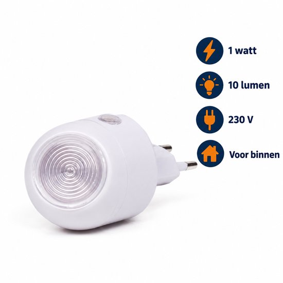 Dutch Standard nachtlamp met dag-/nachtsensor - 360° draaibaar - stopcontact - 1 W - wit van Dutch Standard — afbeelding 3