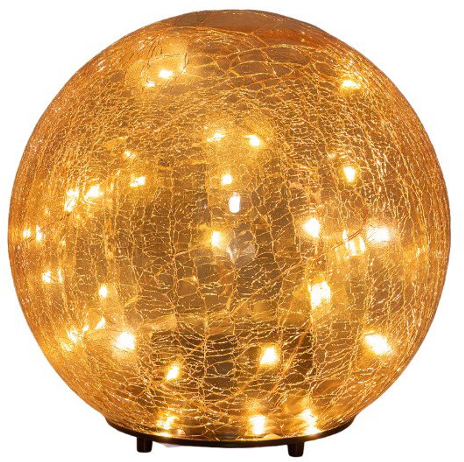 LED Bol Crackle Glas Amber Kerstdecoratie | 30 LEDs | Ø 15 cm | Classic Warm Wit Oplaadbaar USB | Anna's Collection