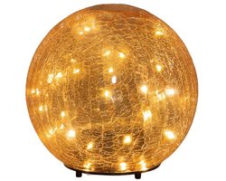 LED Bol Crackle Glas Amber Kerstdecoratie | 30 LEDs | Ø 15 cm | Classic Warm Wit Oplaadbaar USB | Anna's Collection
