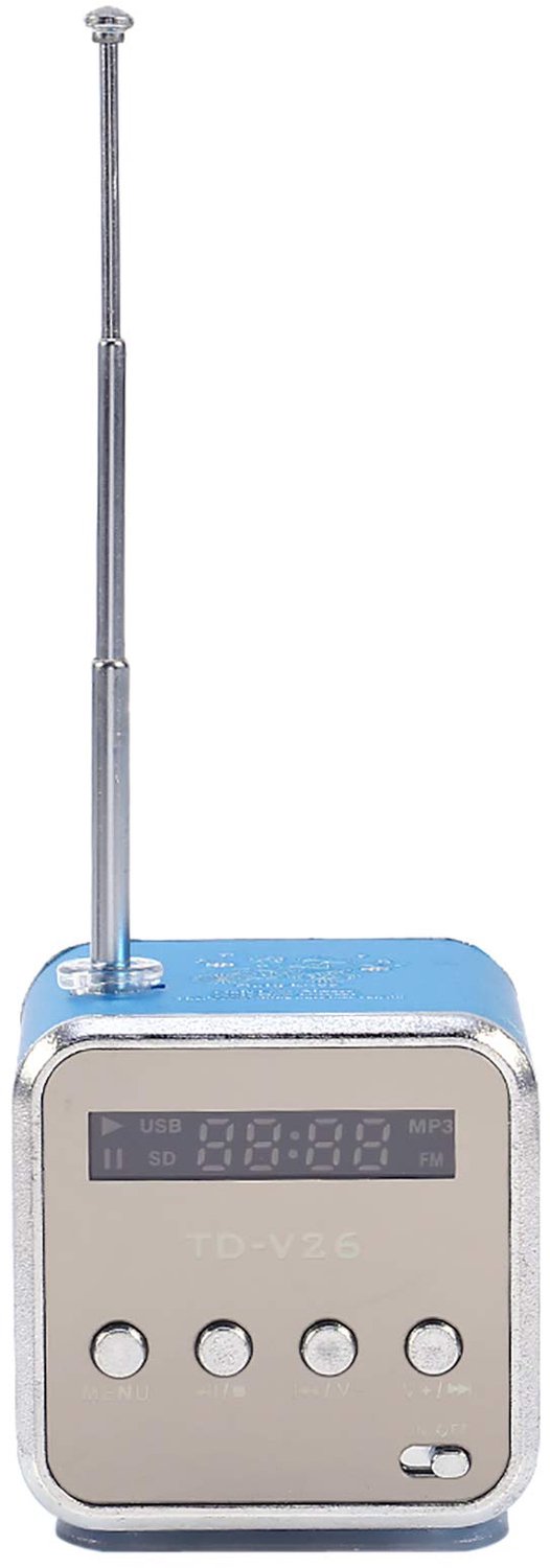 Mini-muziekspeler - Draagbare FM-radio - Ideaal voor onderweg - Blauw - Ondersteunt TF-kaart en U-disc - Geschikt voor keuken, badkamer,...