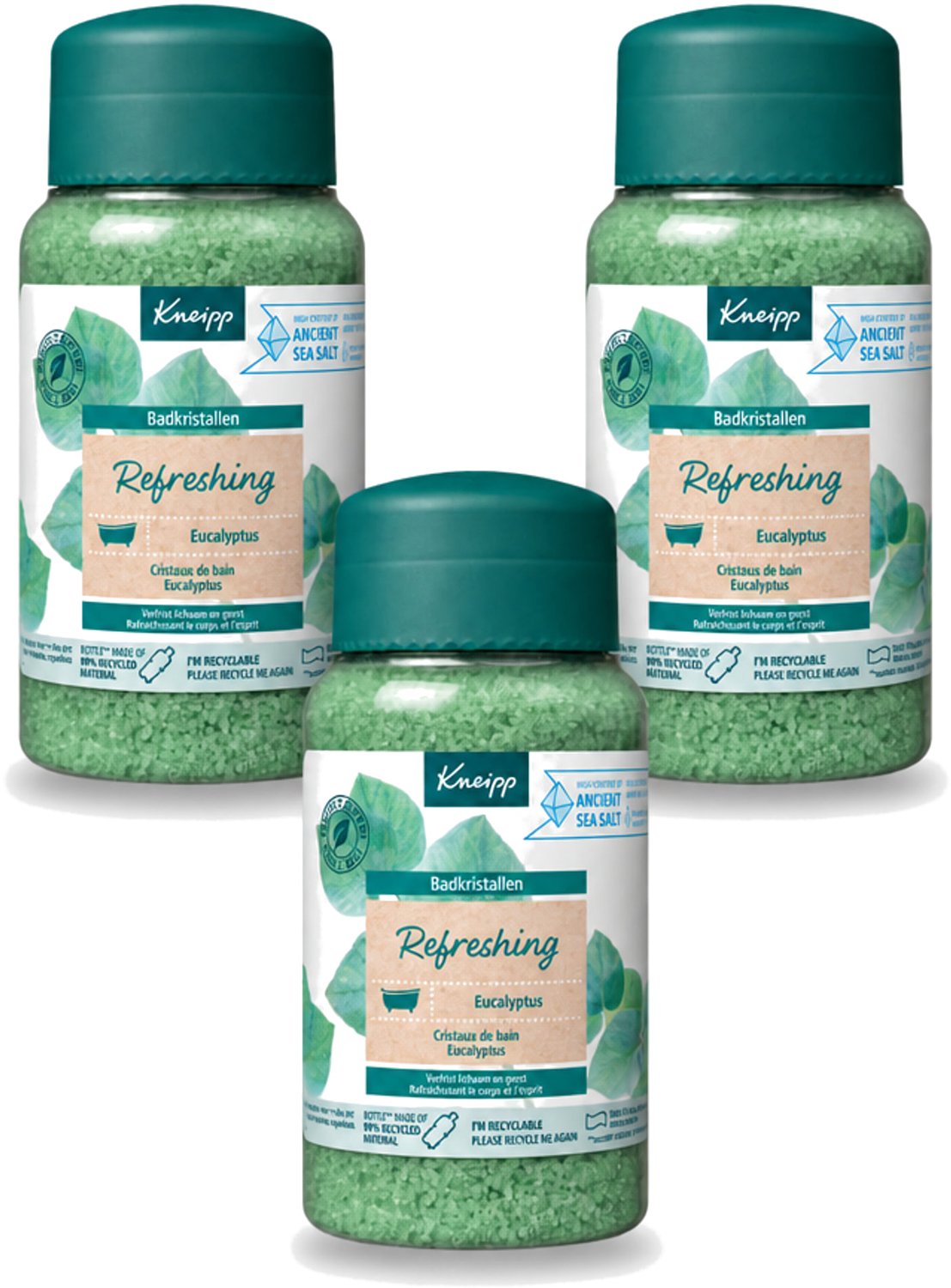 3 x Kneipp - Badzout - Badkristallen - Refreshing Eucalyptus - 600 g - Voordeelverpakking - 3 stuks