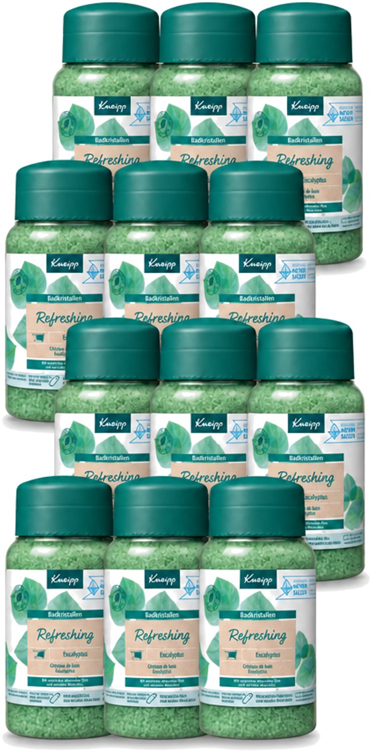 12 x Kneipp - Badzout - Badkristallen - Refreshing Eucalyptus - 600 g - Voordeelverpakking - 12 stuks