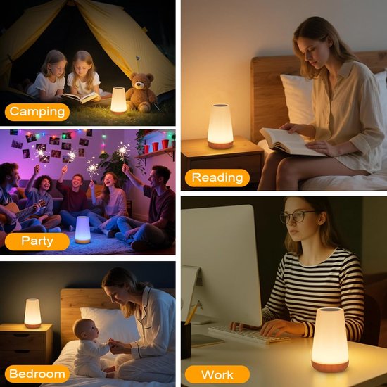 Nachtlampje, LED Touch Nachtkastje Lamp, Oplaadbaar, met Afstandsbediening, 13 RGB Kleurveranderingsstanden, 5 Helderheidsniveaus, Timerfunctie, voor Slaapkamer, Kinderkamers, Woonkamer — afbeelding 5