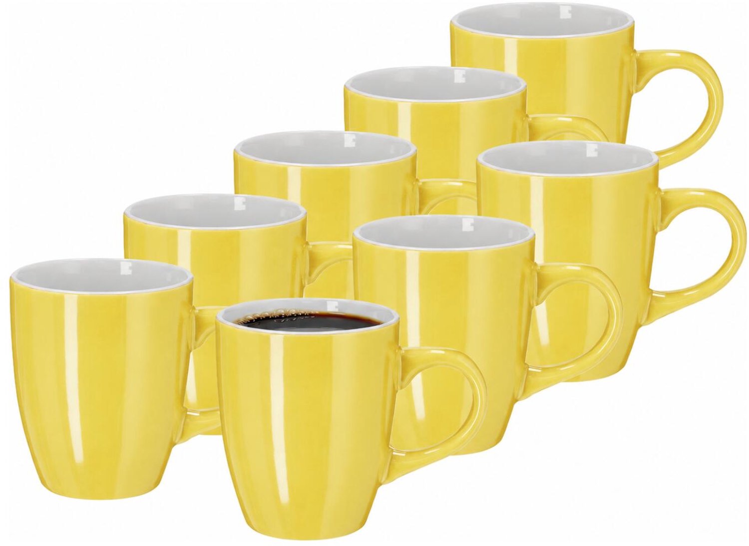 Bellatio Design Koffiekopjes Pastel Glaze - 8x stuks - Keramiek - geel - 350 ml - 8 x 10 cm - mokken - bekers