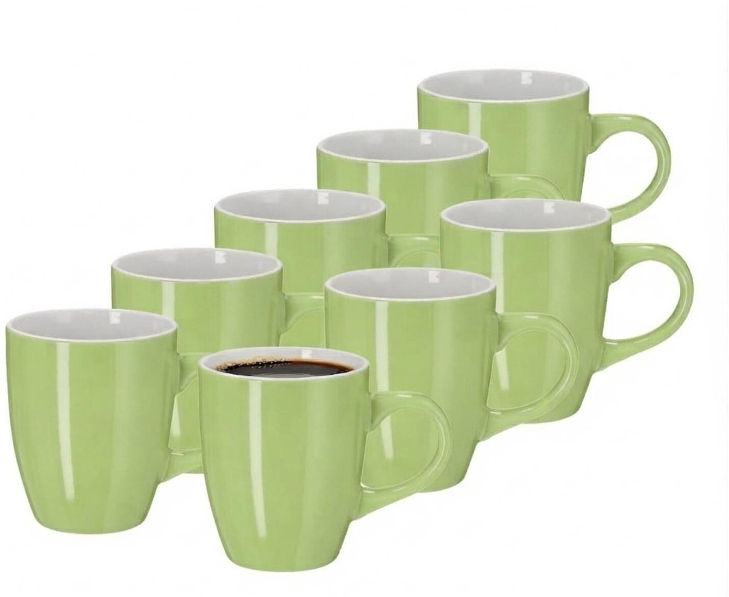 Bellatio Design Koffiekopjes apple Glaze - 8x stuks - Keramiek - groen - 350 ml - 8 x 10 cm - mokken - bekers