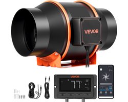 VEVOR Inline Kanaalventilator, 683 m³/u 152,4 mm EC-Motor, Afzuigventilator met 10 Snelheden, PWM-Regelaar, App-Bediening, Temperatuur- en Vochtigheidssensor, Koeling voor Kweektenten, Binnentuinen en Hydrocultuur