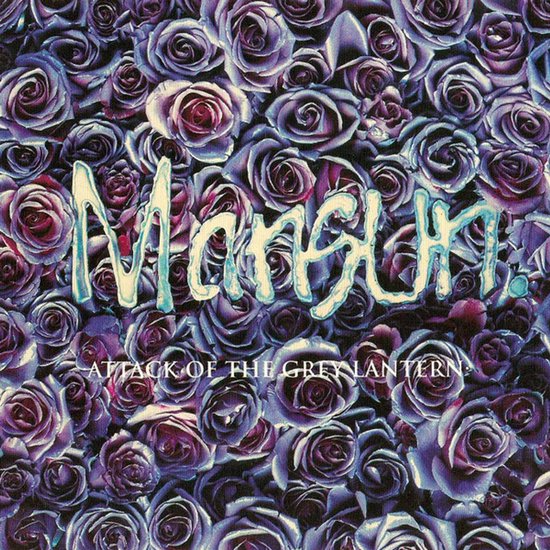 Albumhoes met paarse rozen en de tekst Mansun Attack Of The Grey Lantern in gestileerd lettertype.