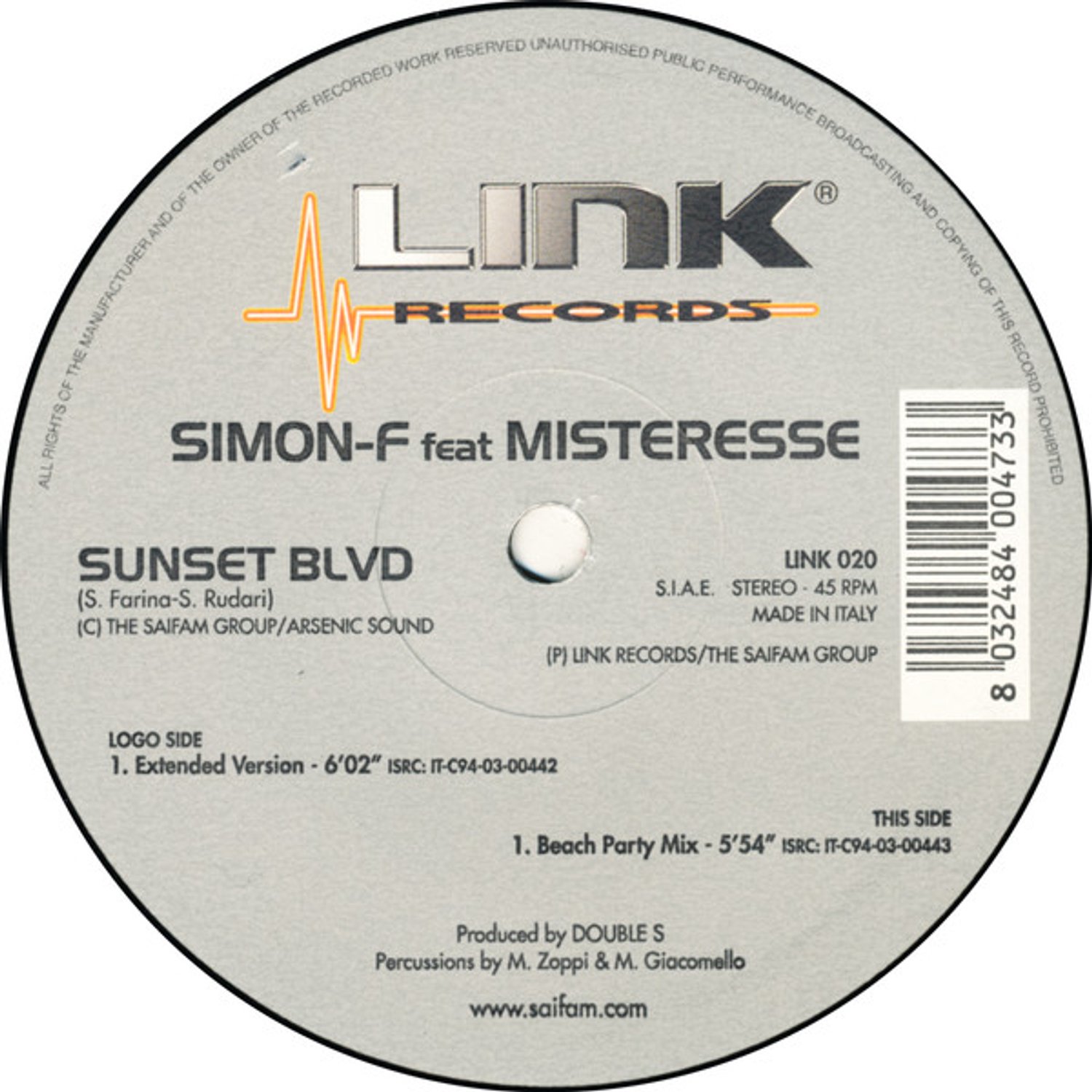 Sunset Blvd, Simon F Feat. Misteresse | Media condition: Very Good Plus (VG+) | 12