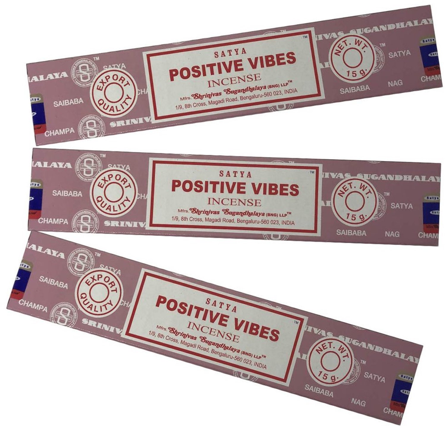 Nag Champa Wierook Sticks - Positieve Vibes - 3 Pakken van 15 g