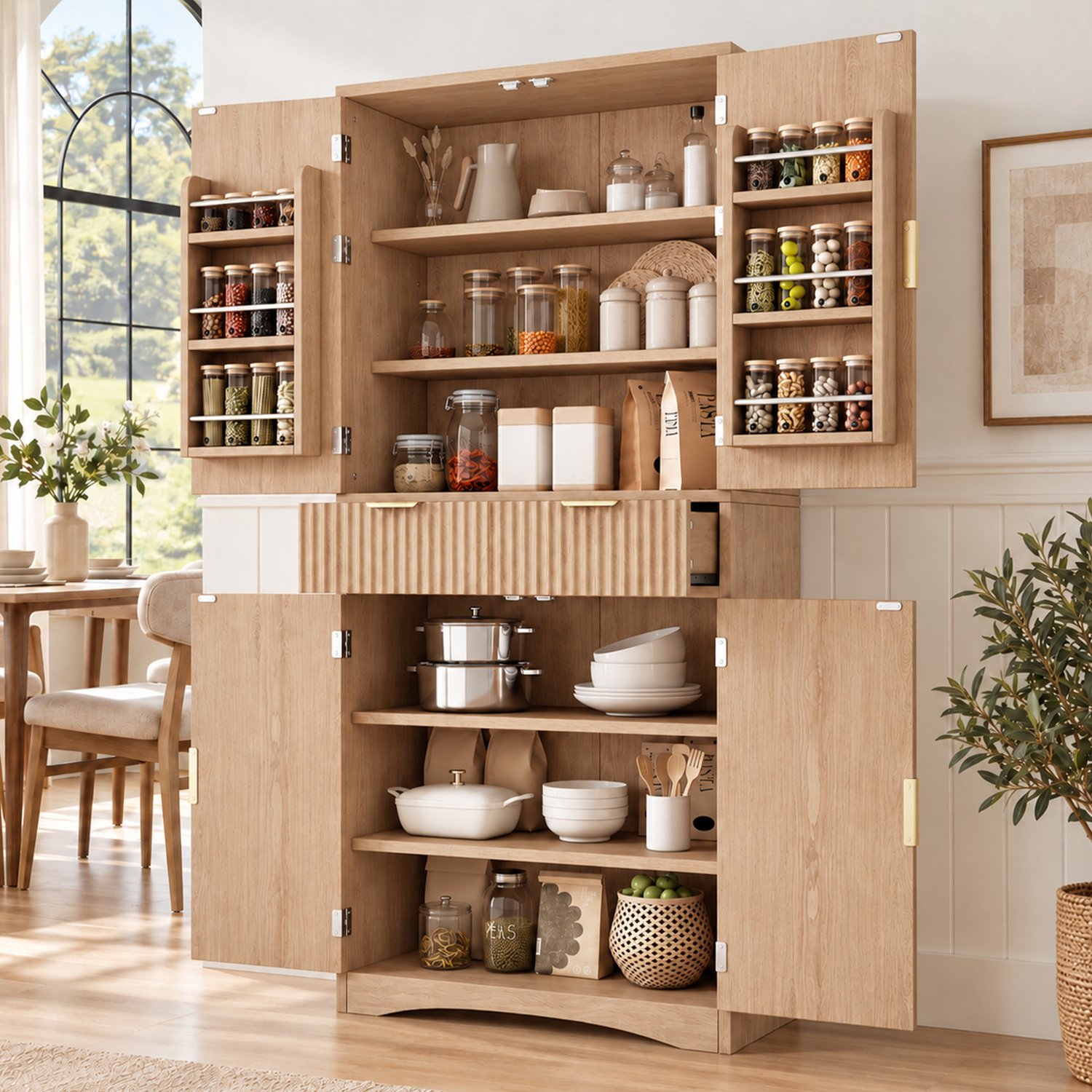 REDOM Keukenkast 76x40x180 cm - Deuren, lades en verstelbare planken - Houtkleur