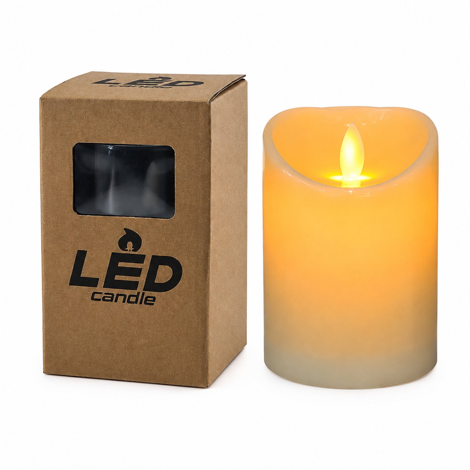 SWGOTA led kaarsen met bewegende vlam - cilindermodel 7,5 x 10 cm, gladde afwerking en schuine bovenrand, in doos, zonder batterijen Crème