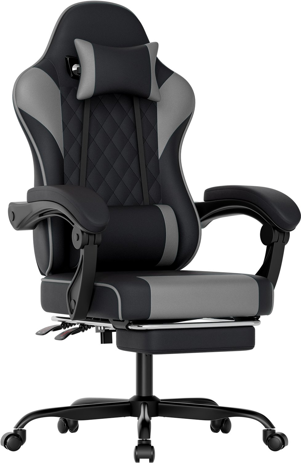 Clruro Gamingstoel - 63x58,5x120,5 cm - Ergonomisch - Voetensteun - PVC en Staal - Zwart/Grijs