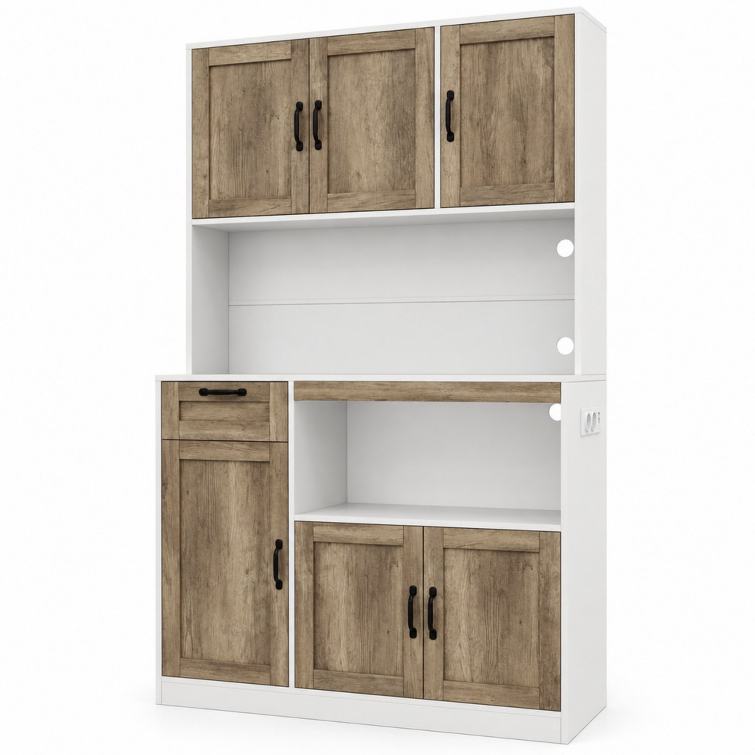 LONG DRAGON - Hoge keukenkast en vitrinekast - LED-verlichting en stopcontacten - 6 deuren en 1 lade - Voor woonkamer en eetkamer - 110 x 40 x 180 cm
