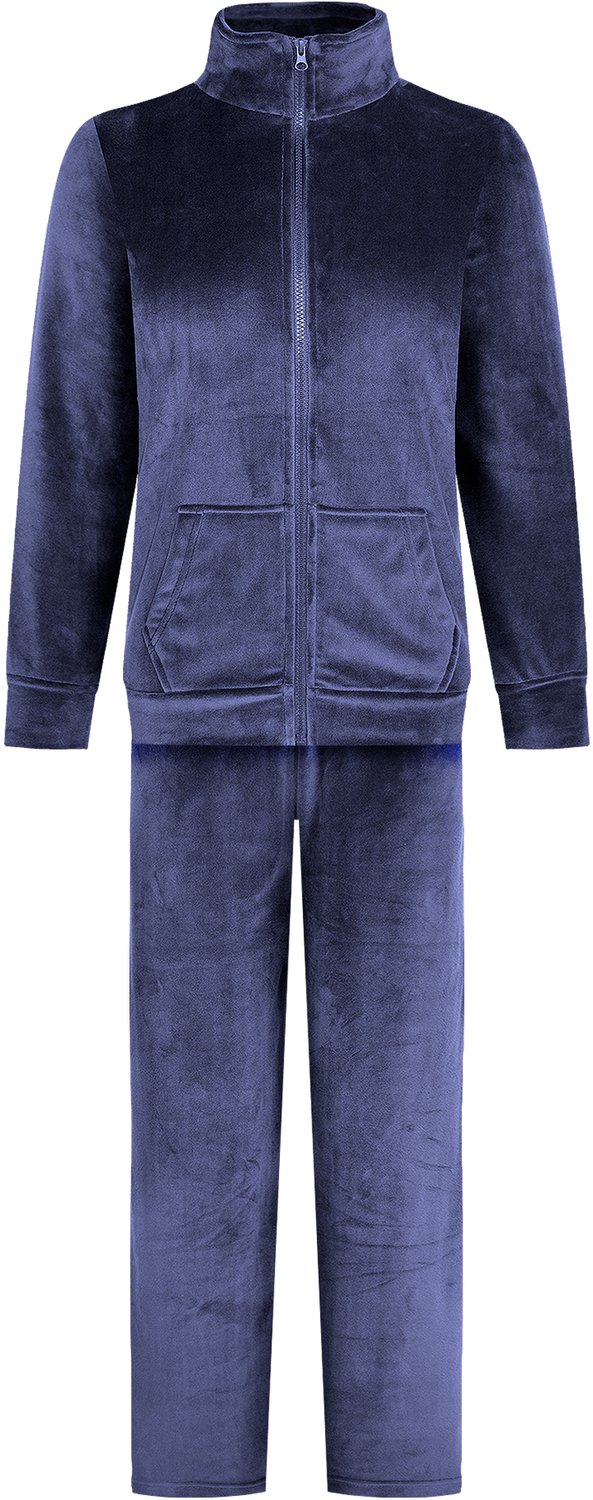 GAUBERT Dames Velours Fluweel Huispak met Rits Hoge Kraag - Loungeset - Joggingpak - Trainingspak - Loungewear Dames - Navy Blauw - 2603-Blue Hoge Kraag met Rits, Navy Blauw
