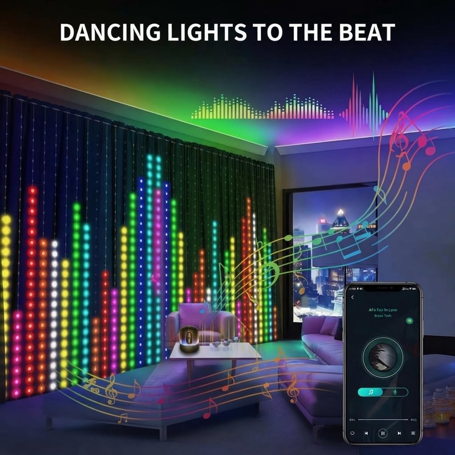3×3M LED Gordijnverlichting - 400 RGB LED - Smart LED Lichtgordijn - Kerstverlichting Buiten - IP68 Waterdicht - Slimme RGB Sfeerverlichting met App, Dimbaar, Muziekgestuurd & DIY Patronen, Feestverlichting en Kerst, Gordijnen, Buitenmuren -TENGYIF® – foto 5