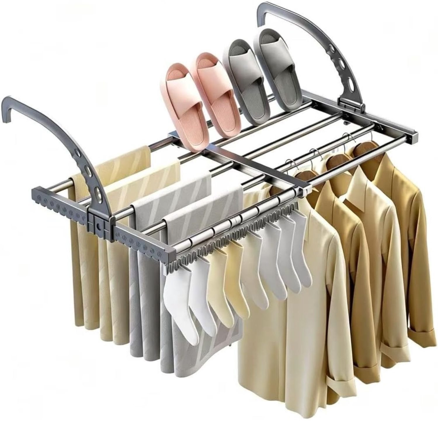 Wasrek Hangend Trapgat - Voor Radiator - Droogrek Ophangbaar - 38-55cm - Grijs