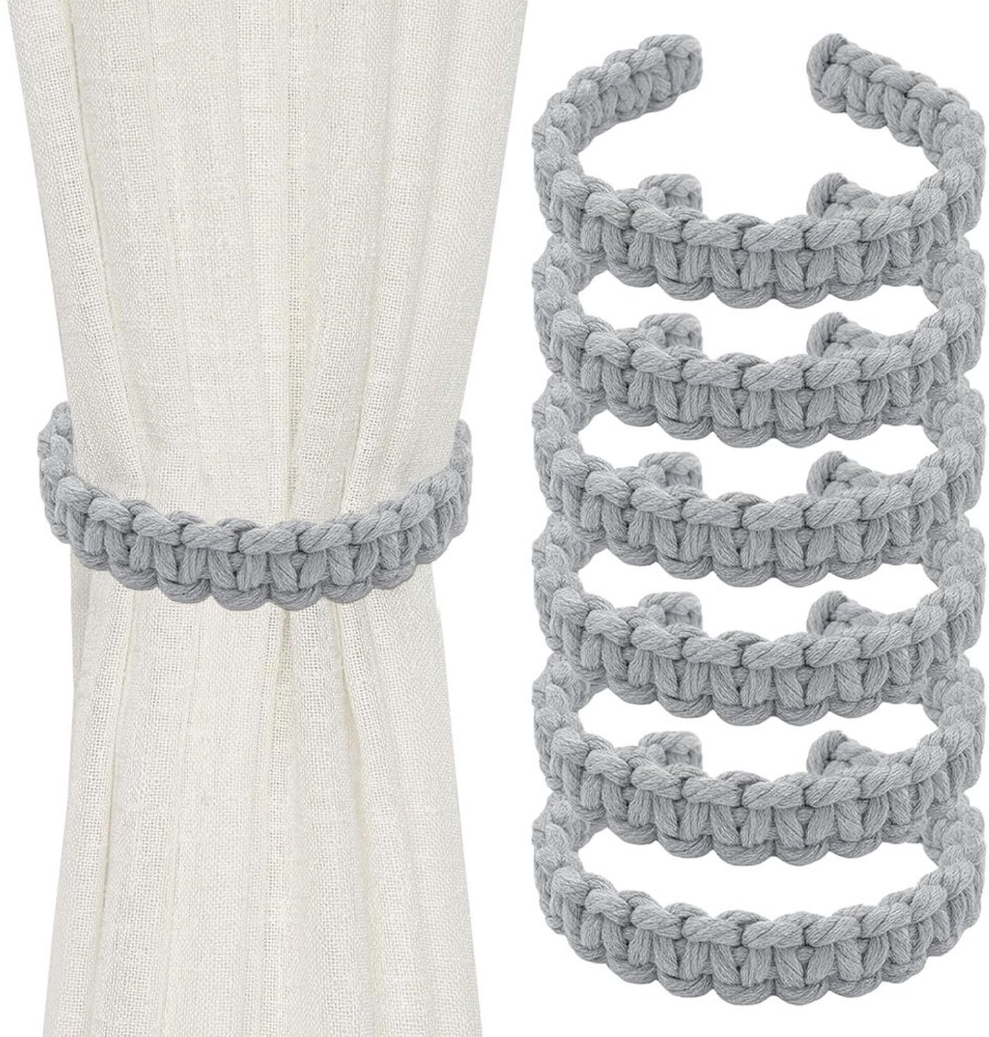 Gordijnhouders - Handgeknitte Boho Set van 6 Stuks in Grijs