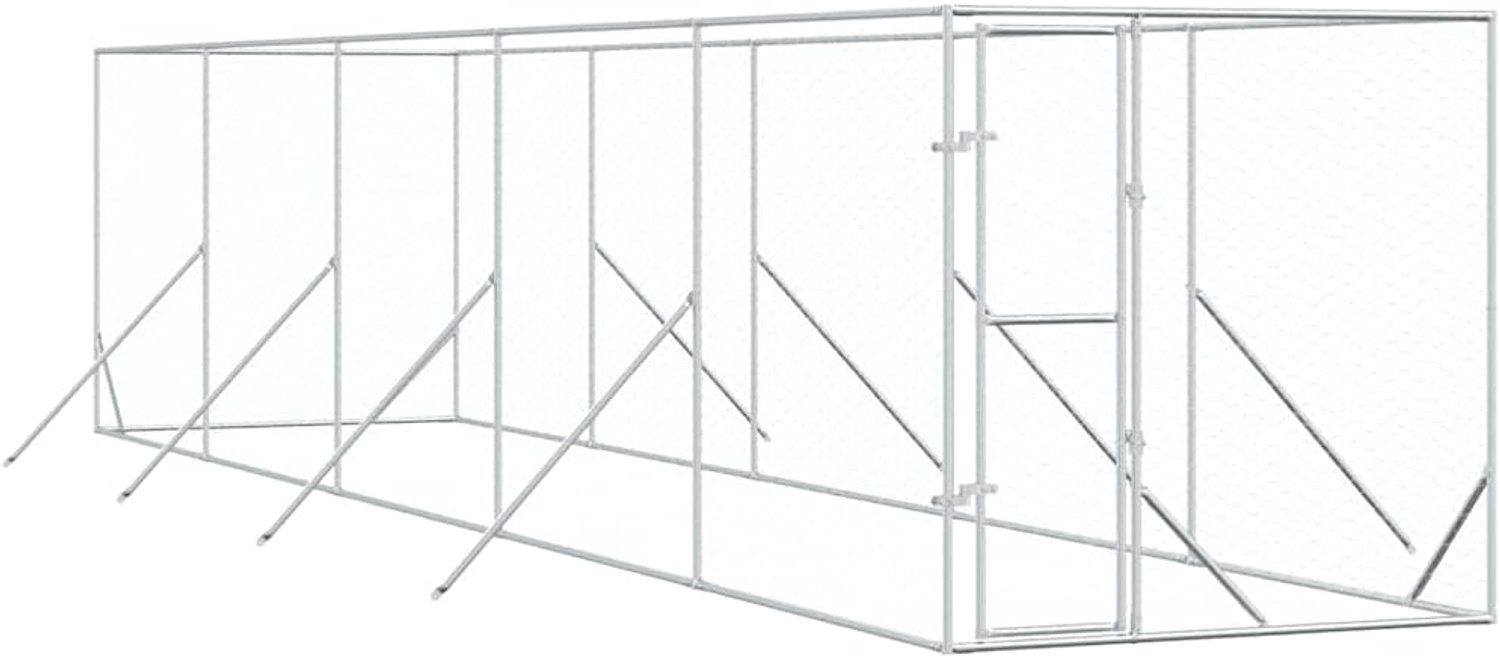 Hondenhok voor buiten, zilver, 2 x 10 x 2 m, verzinkt staal