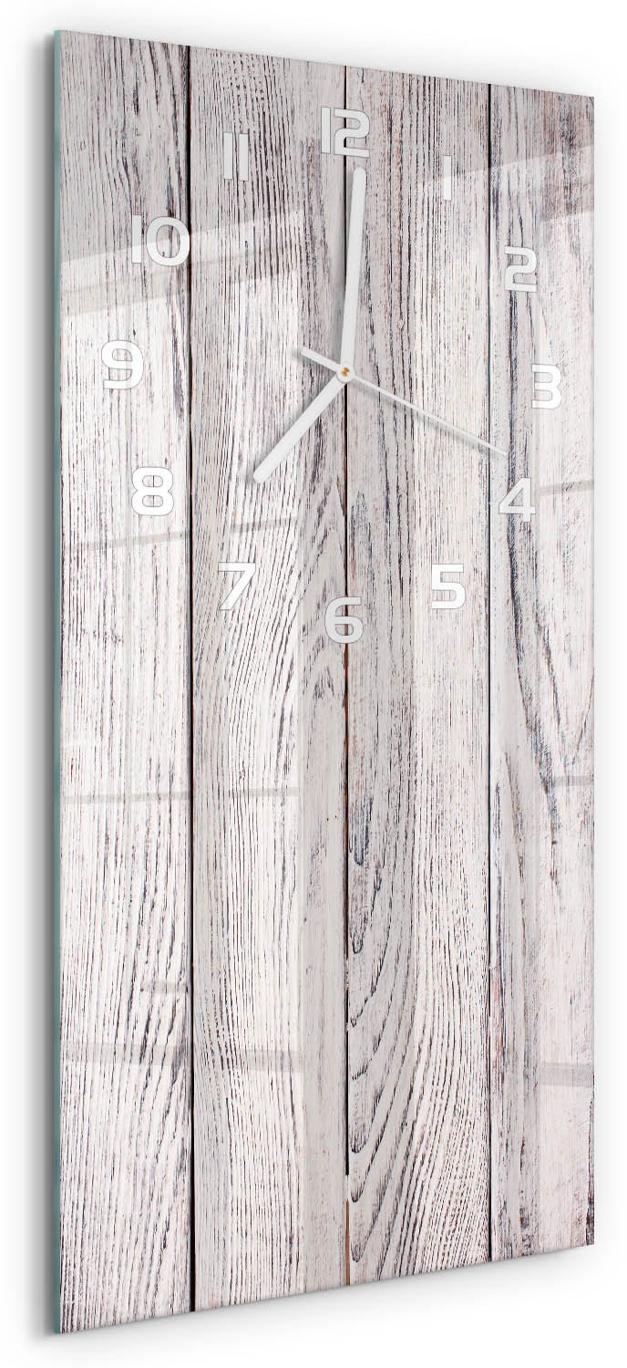 Tulup Wandklok - Houten muur Wandklok Glas Decoratie - 30x60 cm - Beige Gekleurde Glazen Klok - Witte handen - Rechthoekige Klok - Klok Glas Met Opdruk - Moderne Wandklok Glas