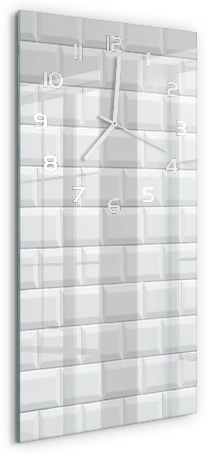 Tulup Wandklok - Keramische muur Klok Glas Met Opdruk - 30x60 cm - Wit Moderne Wandklok Glas - Witte handen - Rechthoekige Klok - Decoratieve Glazen Klok - Glazen Wandklok Design
