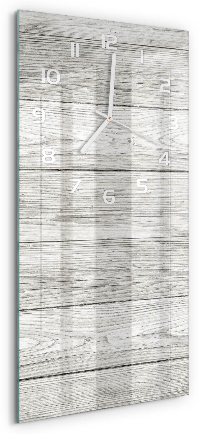 Tulup Wandklok - Houten achtergrond Wandklok Glas Met Motief - 30x60 cm - Grijs Decoratieve Glazen Klok - Witte handen - Rechthoekige Klok - Gekleurde Glazen Klok - Glazen Klok Met Print