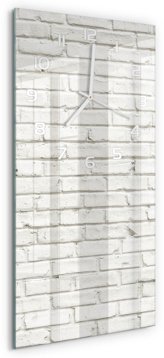 Tulup Wandklok - Bakstenen muur Glazen Klok Met Print - 30x60 cm - Wit Wandklok Glas Met Motief - Witte handen - Rechthoekige Klok - Wandklok Glas Decoratie - Gekleurde Glazen Klok
