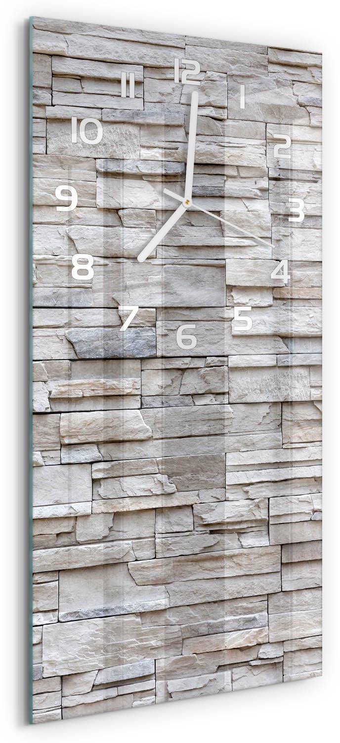 Tulup Wandklok - Stenen muur Glazen Klok Met Print - 30x60 cm - Beige Wandklok Glas Met Motief - Witte handen - Rechthoekige Klok - Wandklok Glas Decoratie - Gekleurde Glazen Klok