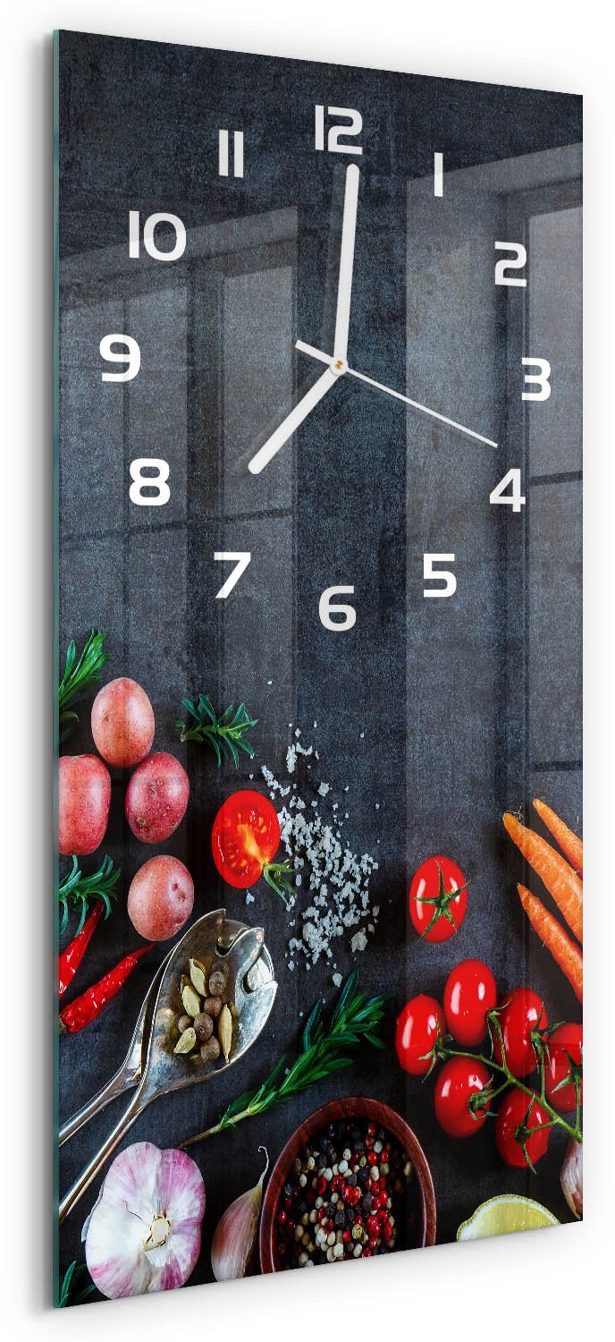 Tulup Wandklok - Ingrediënten Moderne Wandklok Glas - 30x60 cm - Veelkleurig Wandklok Glas Decoratie - Witte handen - Rechthoekige Klok - Glazen Wandklok Design - Klok Glas Met Opdruk