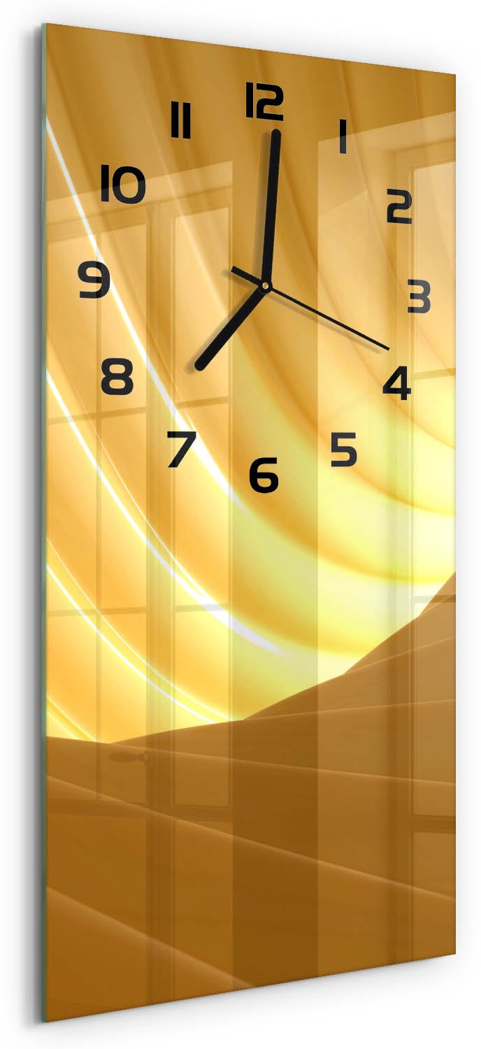 Tulup Wandklok - Wervelabstractie Glazen Klok Met Print - 30x60 cm - Geel Wandklok Glas Met Motief - Zwarte handen - Rechthoekige Klok - Wandklok Glas Decoratie - Gekleurde Glazen Klok