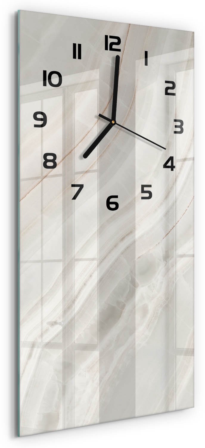 Tulup Wandklok - Marmertextuur Decoratieve Glazen Klok - 30x60 cm - Beige Glazen Wandklok Design - Zwarte handen - Rechthoekige Klok - Glazen Klok Met Print - Wandklok Glas Met Motief