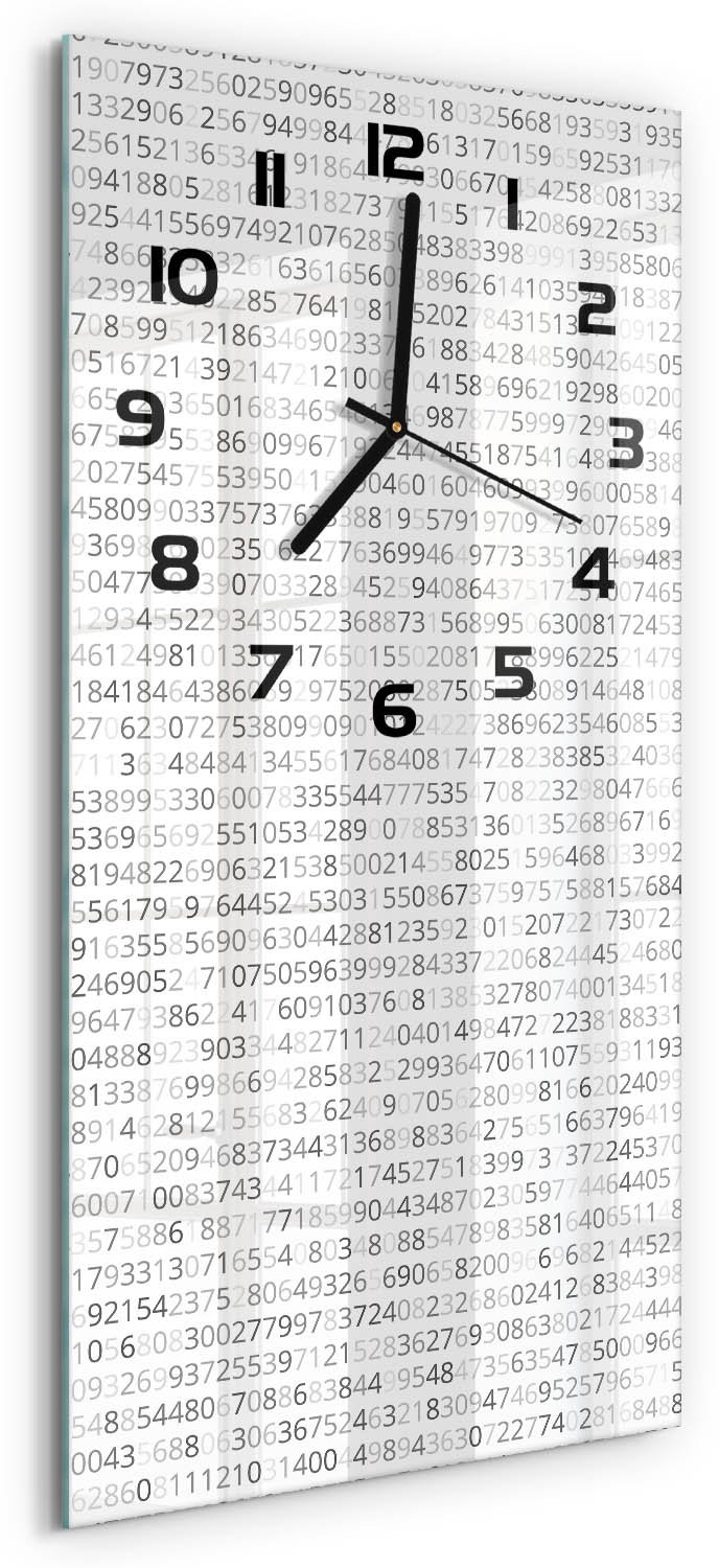 Tulup Wandklok - Binaire code Klok Glas Met Opdruk - 30x60 cm - Grijs Moderne Wandklok Glas - Zwarte handen - Rechthoekige Klok - Decoratieve Glazen Klok - Glazen Wandklok Design
