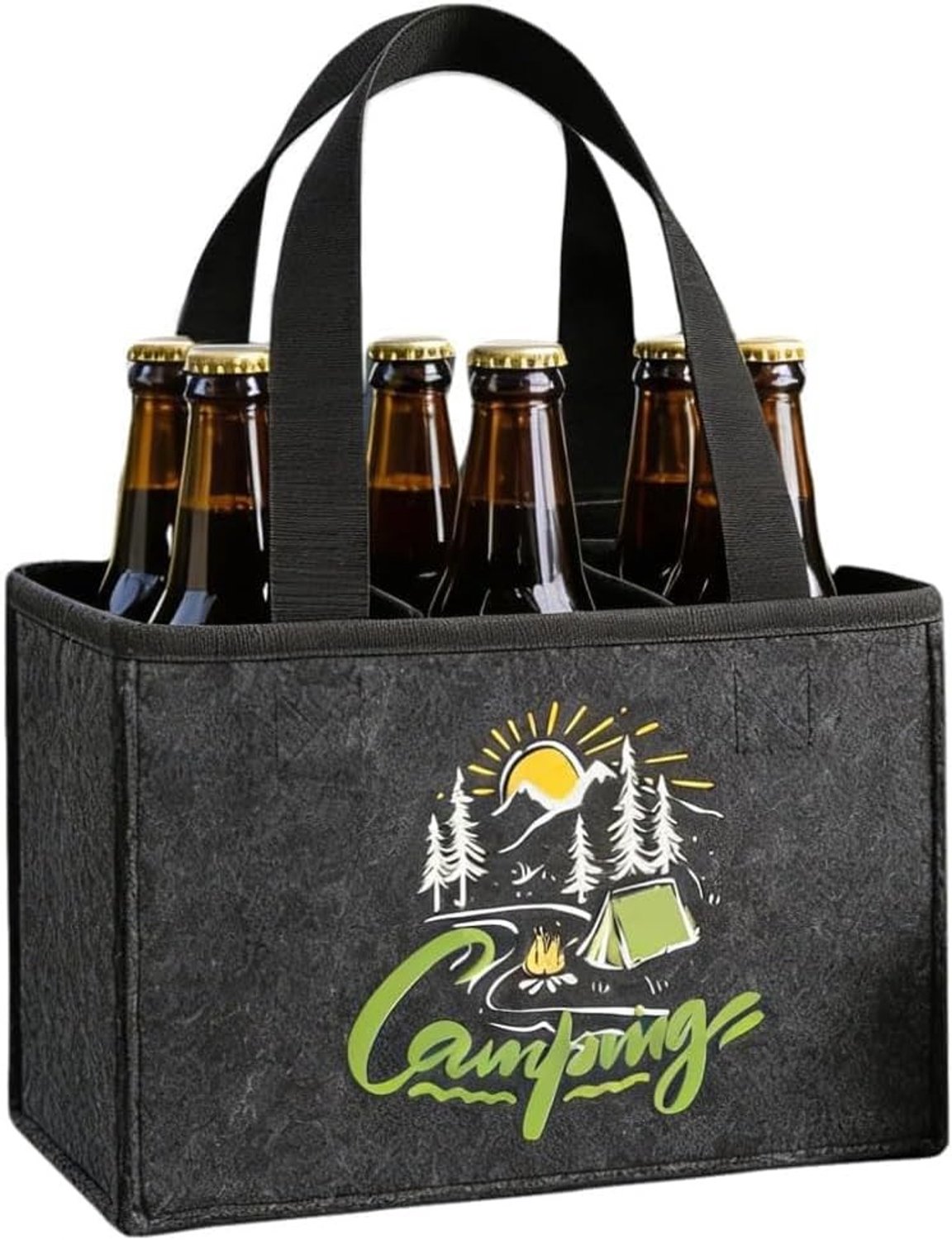 Grappige draagtas voor 6 bierflessen van vilt – Perfecte geschenk voor mannen, vaders en barbecue liefhebbers – Ideaal voor camping en reizen