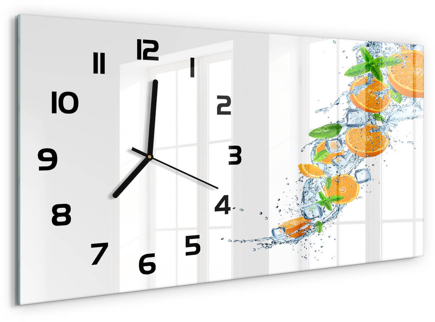 TULUP Wandklok - sinaasappels Gekleurde Glazen Klok - 60x30 cm - Oranje Glazen Klok Met Print - Zwarte handen - Rechthoekige Klok - Moderne Wandklok Glas - Wandklok Glas Decoratie