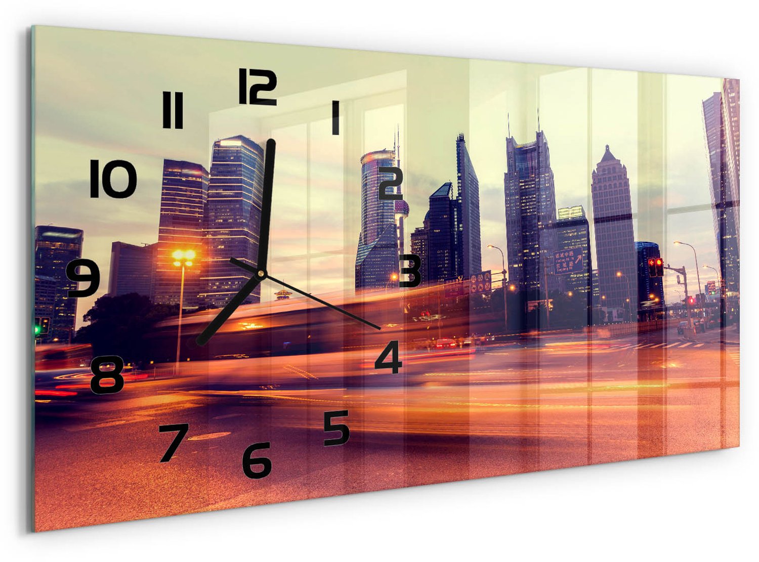 TULUP Wandklok - Lavendelveld Decoratieve Glazen Klok - 60x30 cm - Oranje Glazen Wandklok Design - Zwarte handen - Rechthoekige Klok - Glazen Klok Met Print - Wandklok Glas Met Motief