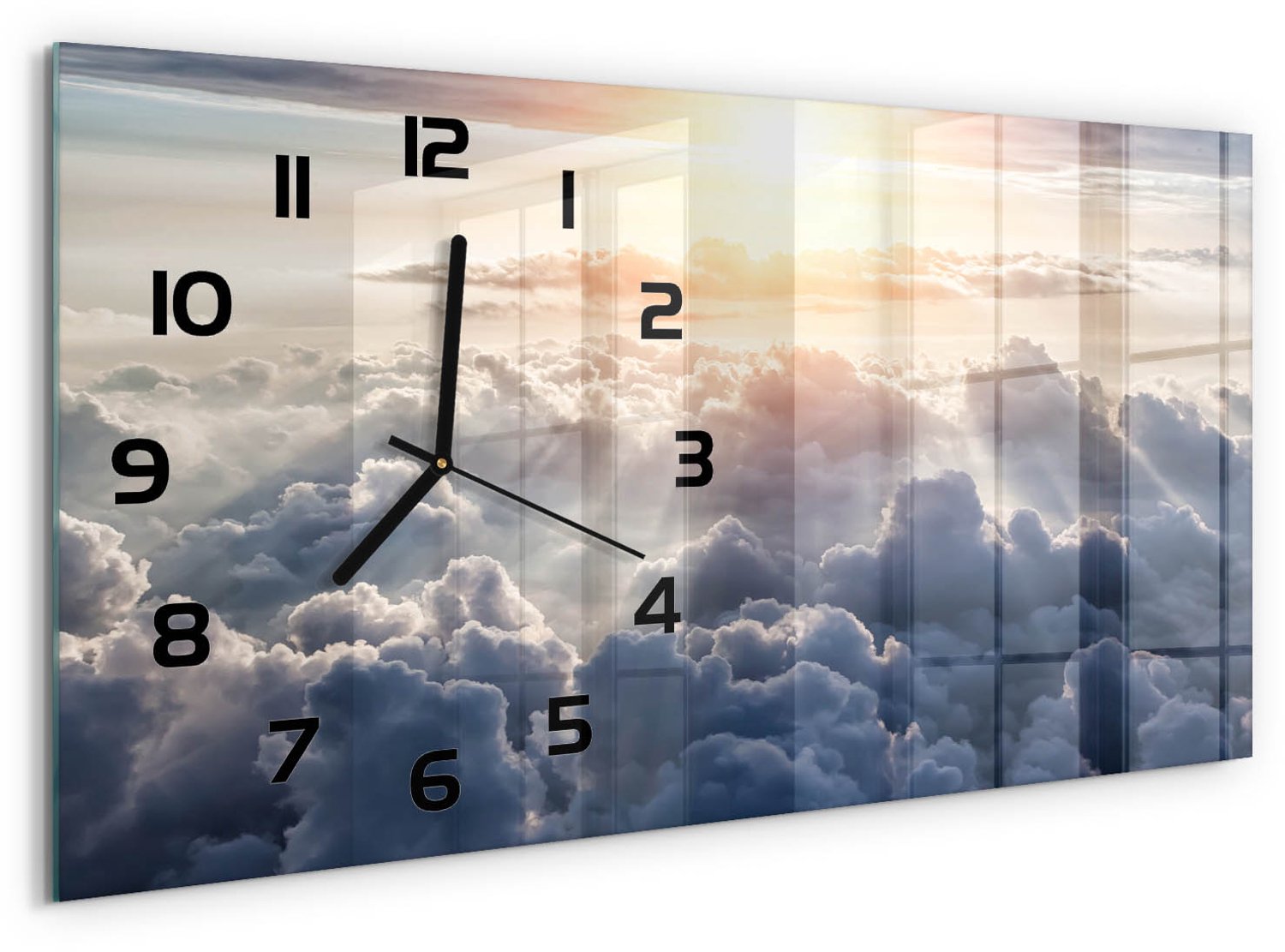 TULUP Wandklok - Wolken gezien vanuit vogelperspectief Klok Glas Met Opdruk - 60x30 cm - Geel Moderne Wandklok Glas - Zwarte handen - Rechthoekige Klok - Decoratieve Glazen Klok - Glazen Wandklok Design