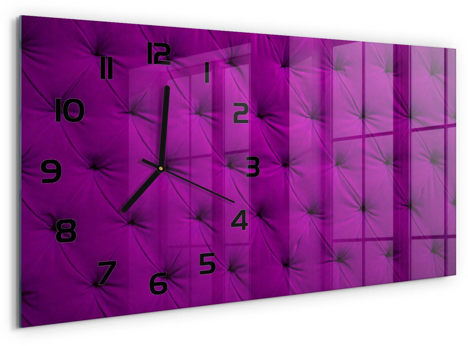 TULUP Wandklok - Fluwelen muur Wandklok Glas Met Motief - 60x30 cm - Roze Decoratieve Glazen Klok - Zwarte handen - Rechthoekige Klok - Gekleurde Glazen Klok - Glazen Klok Met Print