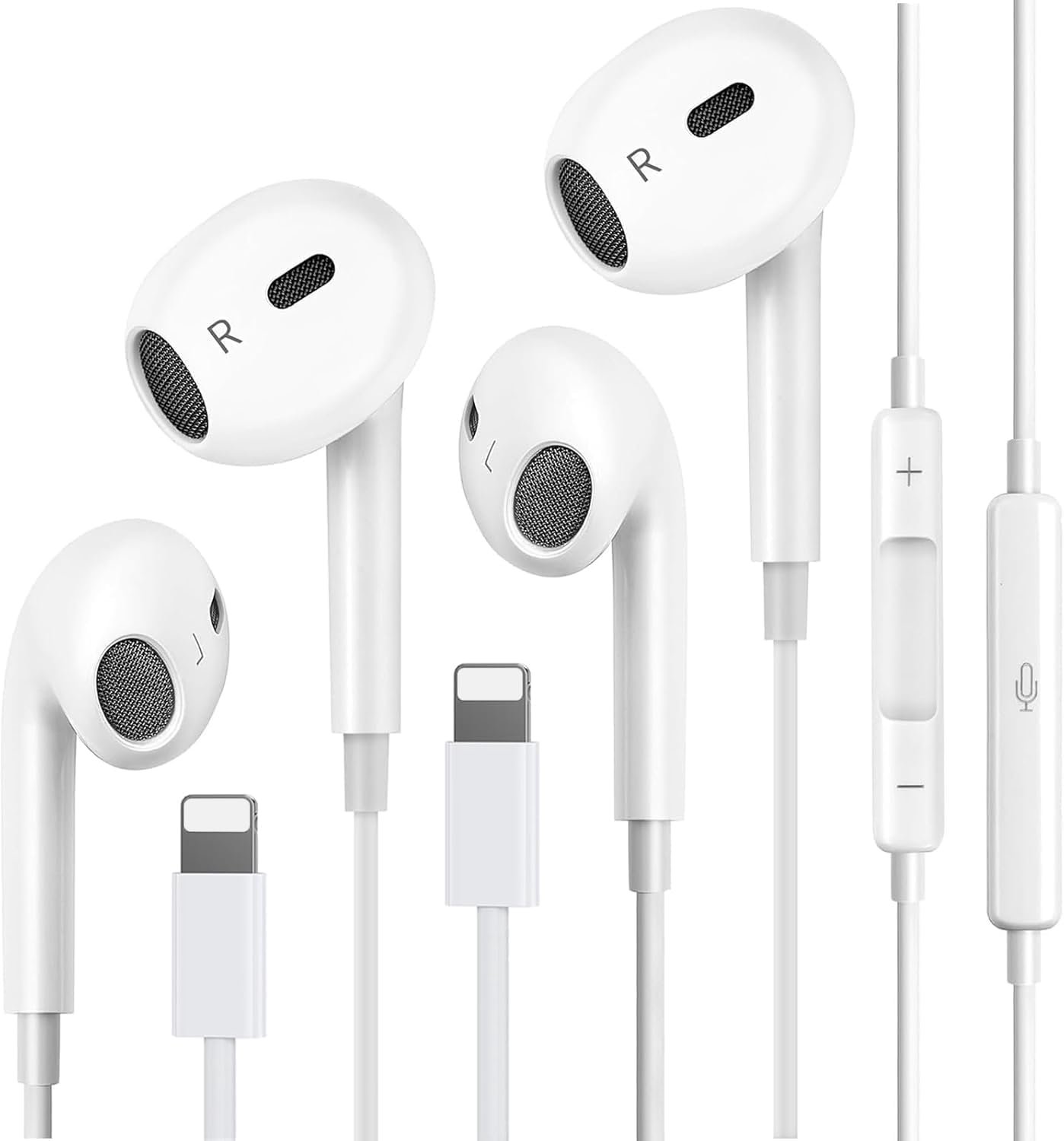 Hoofdtelefoon voor iPhone, MFI-gecertificeerd, bekabeld, met microfoon en volumeregeling, hoofdtelefoon met ruisonderdrukking, compatibel met iPhone 14/13/12/SE/11/Pro Max, 2 stuks