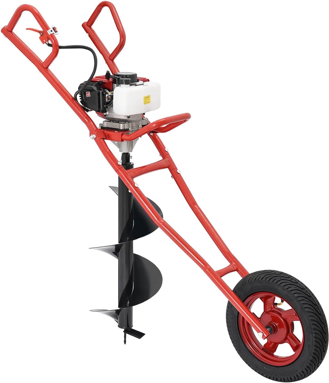 52CC 2-takt benzine grondboor, grondboor paalboor met kruiwagen + 300 mm boor voor landbouw, bosbouw (rood)